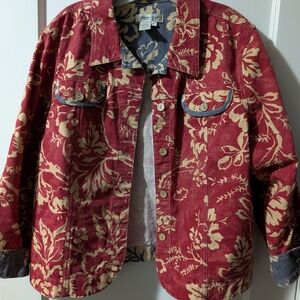 Coldwater Creek Red and Cream Floral Jean Jacket